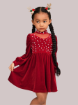 Vestido de menina, Vestido Daisy, elegância infantil, vestido de veludo, vestido vermelho, moda para meninas