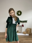 Vestido de menina, Vestido Maya, elegância infantil, vestido de veludo, vestido verde, moda para meninas