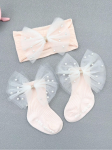 conjunto bebé, meias bebé pérolas, faixa bebé, acessórios bebé elegantes, roupa bebé ocasiões especiais, conjunto meias faixa bebé, presente bebé, moda bebé, acessórios bebé rosa, elegância infantil