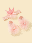 conjunto princesa, meias com coroa, faixa de tule, acessórios infantis elegantes, presente para bebê, estilo infantil, moda bebê, roupa de princesa, conforto infantil, acessórios de alta qualidade para bebês