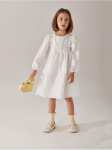Vestido Suri infantil, vestido creme menina, vestido com pétalas, moda festa infantil, vestido elegante criança, vestido cerimônia menina, vestido confortável menina, vestido para ocasiões especiais, vestido mangas bufantes, vestido 3-8 anos
