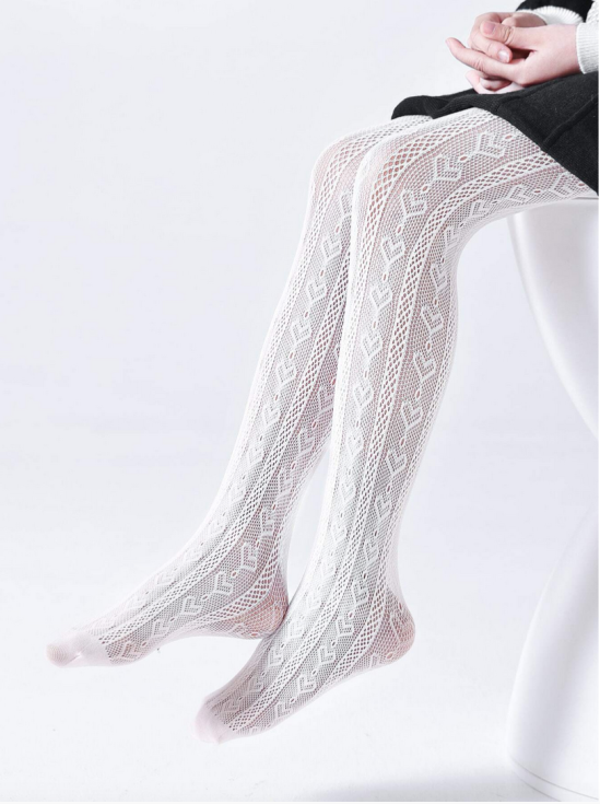 collants menina, collants padrões coração, collants brancos, moda infantil, collants de alta qualidade, collants confortáveis, collants elegantes, collants para festas, collants respiráveis, collants meninas Portugal