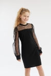 vestido infantil preto, vestido elegante para meninas, vestido de pérolas, vestido com mangas transparentes, vestido para ocasiões especiais, vestido de festa infantil, vestido de cerimónia para menina