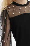 vestido infantil preto, vestido elegante para meninas, vestido de pérolas, vestido com mangas transparentes, vestido para ocasiões especiais, vestido de festa infantil, vestido de cerimónia para menina