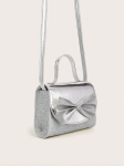 bolsa prateada menina, bolsa com laço, bolsa elegante menina, acessório infantil, bolsa para ocasiões especiais, presente para menina, moda infantil