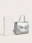 bolsa prateada menina, bolsa com laço, bolsa elegante menina, acessório infantil, bolsa para ocasiões especiais, presente para menina, moda infantil