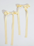 ganchos de cabelo para meninas, laços de cetim, ganchos amarelos pastel, acessórios de cabelo infantis, ganchos elegantes, laços para festas, moda infantil