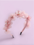 faixa de cabelo rosa, acessório para meninas, faixa com flores e pérolas, faixa para comunhão, faixa para casamento infantil, faixa elegante para meninas, acessórios de cabelo Portugal, acessórios para ocasiões especiais, faixa infantil delicada