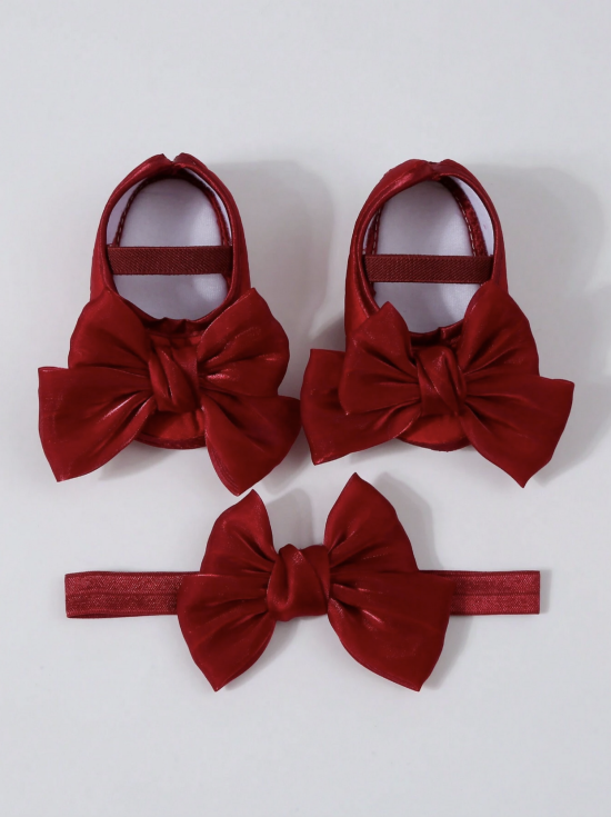 Sapatos de bebé vermelhos com laços XL e faixa a condizer