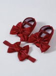 Conjunto de sapatos e faixa vermelha com laços para bebé menina