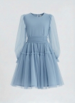 Vestido de festa infantil azul celeste em tule com saia em camadas
