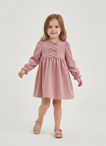 Vestido Marlene em Veludo Cotelê Rosa Antigo para Menina