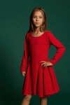 Vestido vermelho Ofelia de manga comprida para menina visto de frente