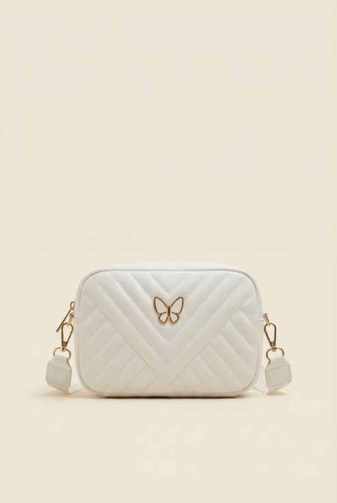 bolsa menina cerimónia, bolsa branca infantil, acessórios menina luxo, bolsa borboleta dourada, mala tiracolo menina, moda infantil portugal