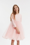 vestido cerimónia menina, vestido rosa tule, roupa festa infantil, vestido batizado, vestido menina renda, moda infantil portugal, vestido mangas compridas