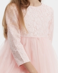 vestido cerimónia menina, vestido rosa tule, roupa festa infantil, vestido batizado, vestido menina renda, moda infantil portugal, vestido mangas compridas