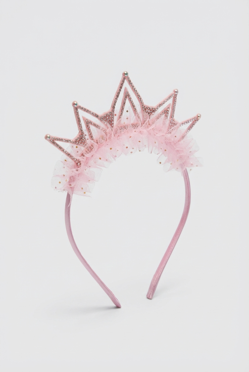 bandolete coroa menina, bandolete tule rosa, acessórios cabelo menina, coroa princesa infantil, bandolete cerimónia menina, zoya fashion