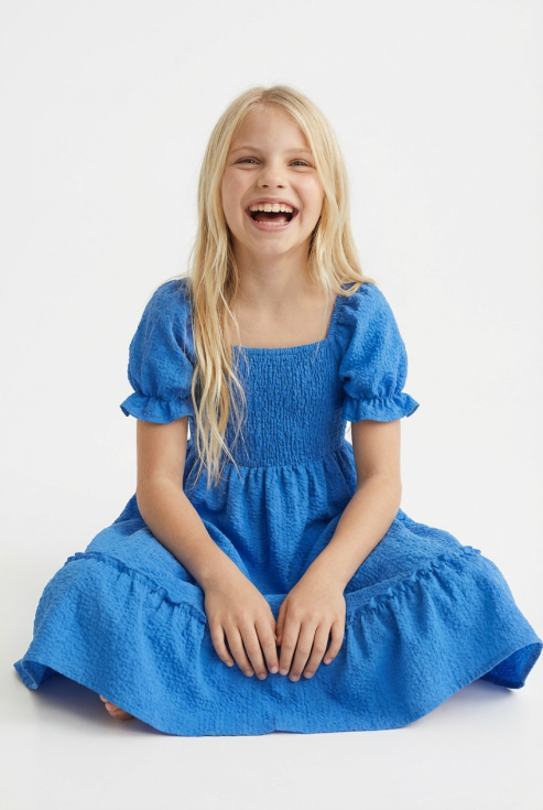 vestido cerimónia menina, vestido azul festa, roupa menina casamento, vestido mangas tufadas, moda infantil portugal, vestido batizado menina, zoya fashion