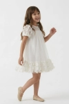vestido Romy creme detalhe flores, flores 3D vestido menina, detalhe tule vestido infantil