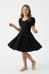 vestido Vesper preto detalhe, pregas cintura vestido menina, detalhe vestido preto infantil
