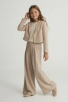 conjunto elegante para menina Emi bege, top com mangas em tule e saia, traje Crisma