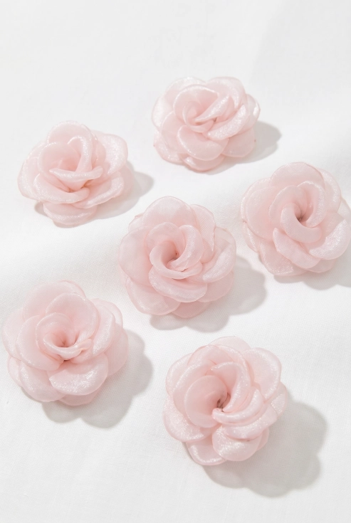 conjunto 6 ganchos organza rosa menina, acessórios cabelo Primeira Comunhão