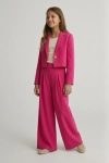 conjunto elegante para menina Emi fúcsia, top com mangas em tule e saia, traje Crisma