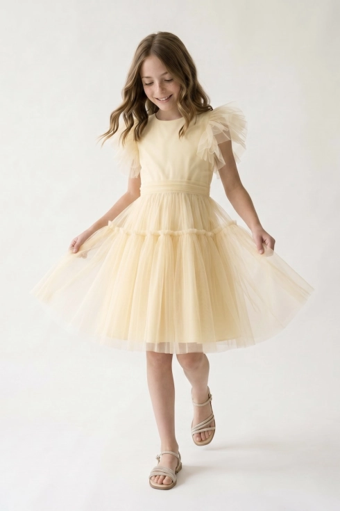 vestido amarelo menina, vestido tule amarelo, vestido cerimónia menina, vestido rodado festa, vestido Paola amarelo manteiga, vestido casamento batizado menina
