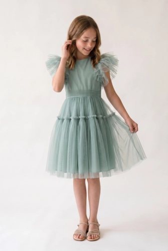 Vestido de Cerimónia Paola em Tule Menta para Ocasiões Especiais