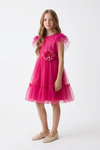 Vestido de Cerimónia Gabi em Tule Fúcsia para Menina