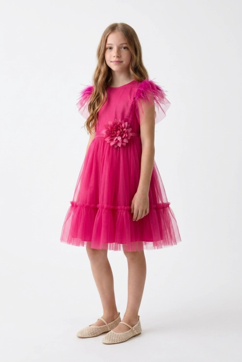 vestido fúcsia menina, vestido tule fúcsia, vestido cerimónia menina, vestido rodado festa, vestido Gabi fúcsia, vestido aniversário menina