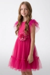 vestido fúcsia menina, vestido tule fúcsia, vestido cerimónia menina, vestido rodado festa, vestido Gabi fúcsia, vestido aniversário menina