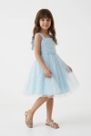 vestido azul claro menina, vestido cerimónia com laços, vestido Rina azul, vestido convidada casamento, vestido batizado menina, vestido elegante menina