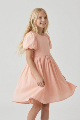 Vestido de Cerimónia Sia Rosa com Mangas Balão para Menina – Casamentos e Festas