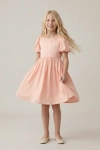Vestido de cerimónia Sia cor-de-rosa com mangas balão – silhueta completa, vista de frente