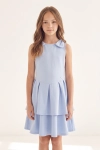 Vestido de cerimónia Harper azul-claro para menina, sem mangas, com laços nos ombros – vista de frente