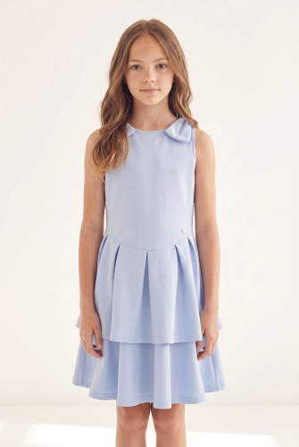 Vestido de Cerimónia Harper Azul-Claro com Laços nos Ombros para Menina – Casamentos e Festas