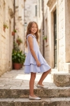 Vestido de cerimónia Harper azul-claro com saia de duas camadas – exterior, silhueta completa