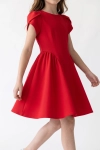 Vestido de cerimónia Rumi vermelho – corte com recortes em arco e saia franzida dos lados