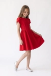 Vestido de cerimónia Rumi vermelho – menina a abrir a saia rodada, silhueta completa