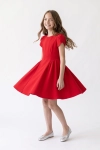 Vestido de cerimónia Rumi vermelho – saia rodada a girar, silhueta completa