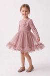 Vestido de cerimónia Iga rosa – saia de tule com folho em movimento, silhueta completa de frente
