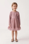 Vestido de cerimónia Iga rosa de manga comprida, com laço ao lado do peito – vista de frente