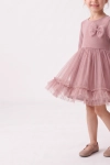 Vestido de cerimónia Iga rosa – saia rodada de tule com folho e laço no peito