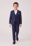 Fato de cerimónia Liam azul-marinho – blazer, colete e calças, menino em movimento