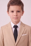 Fato de cerimónia Liam bege – lapelas do blazer e gravata, grande plano do peito para cima
