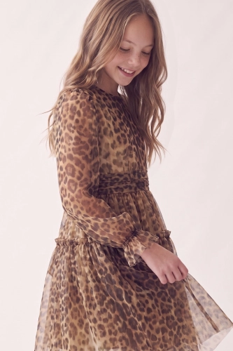 Vestido de Cerimónia Holly com Padrão Leopardo para Menina – Aniversários e Natal