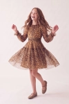 Vestido de cerimónia Holly com padrão leopardo – saia de tule a girar, silhueta de frente