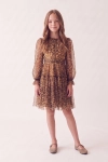 Vestido de cerimónia Holly com padrão leopardo acima do joelho, mangas compridas de tule – silhueta de frente