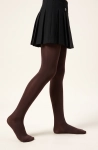 Collants opacos castanho-chocolate – collants na modelo, vista lateral em andamento
